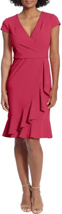London Times Ruffle Faux Wrap Dress in Cherry at Nordstrom Rack, Size 10