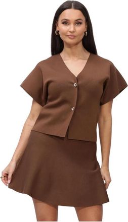 Notre-V Nv-Fumie Knit Sweater - Dames - Vesten - Bruin - L - Truien & Vesten