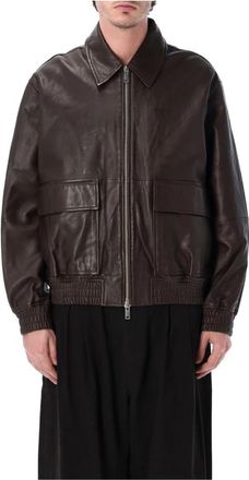 STUDIO NICHOLSON Piston Leather Bomber - Heren - Leren en Su&egrave;de Jassen - Bruin - M - Leer - Jassen