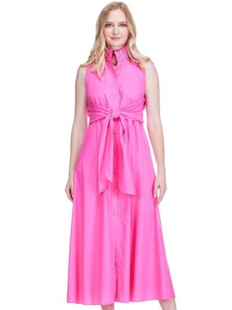 Jade Yoga Ruffle-Neck City Midi Dress In Fuchsia