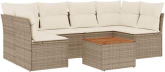 vidaXL Vidaxl - Set Sof&aacute;s De Jard&iacute;n 7 Piezas Y Cojines Rat&aacute;n Sint&eacute;tico Beige