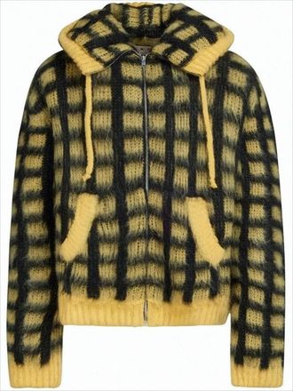 Marni Fuzzy Hooded Jacket With Bold Checkered Pattern