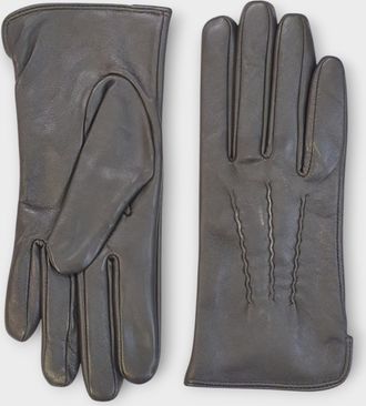 Infinity Leather Womens Brown Italian Leather Soft Wool Lining Winter Stitch Line Design Driving Gloves