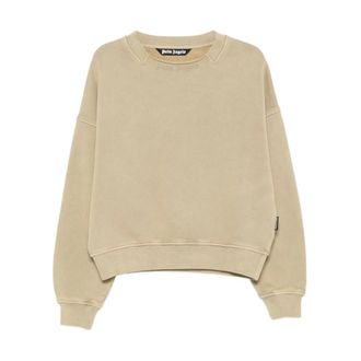 Palm Angels Sweatshirts, male, Beige, Size: M Curved Logo Loose Collar Crew