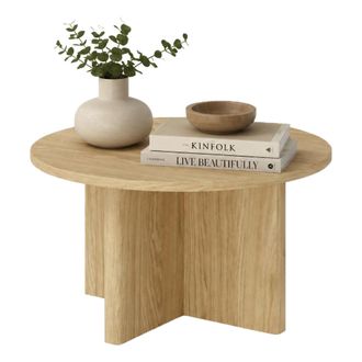 Dmora Mesa De Centro Kasi, Forma Redonda, Superficie Marr&oacute;n, Estructura Color Roble, 90x90x49h Cm Marr&oacute;n Roble