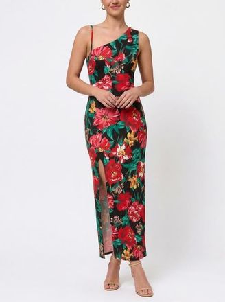 Rachel Roy Devin One Shoulder Maxi Dress in Black Combo French Garland at Nordstrom, Size X-Small