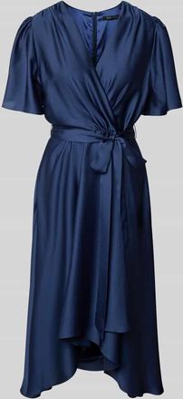 Swing Cocktailkleid mit Bindegürtel in Blau, Größe 34