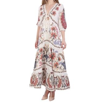 Farm Rio Farm Rio, Kleedjes, Dames, Veelkleurig, M, Linnen, Boho Glam Maxi Jurk