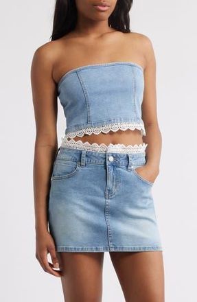 PTCL Misty Lace Trim Strapless Denim Top in Light Wash at Nordstrom Rack, Size X-Large