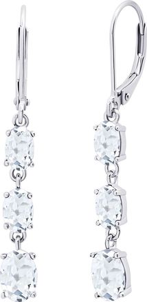 MAX + STONE 925 Sterling Silver 3 Stone Gemstone Leverback Dangle Earrings