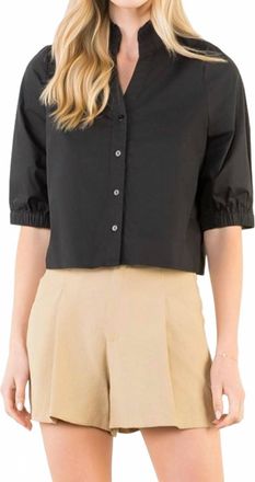 THML Clothing Womens Short Sleeve Poplin Top In Black