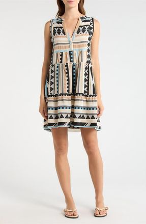 Elan Babydoll Cover-Up Minidress in Neutral Aztec at Nordstrom, Size X-Small