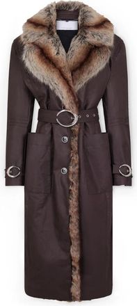 Paco Rabanne Lange Katoenen Trenchcoat met Nepbontafwerking - Dames - Jas met riem - Paars - L - Katoen - Jassen