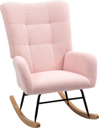 HOMCOM Rocking Chair - Modern Armchair With Backrest For Bedroom - Hot pink | TJ Hughes