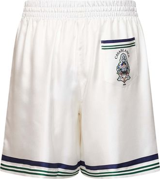 Casablanca Mens Shorts Hotel Emblem White Silk