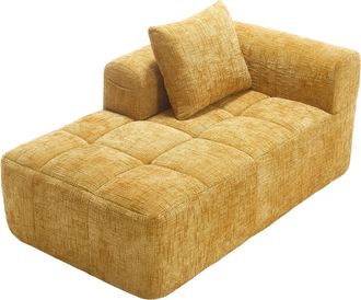 STILVORA Chaise Longue 1 Plaza Con Coj&iacute;n Y Bolsillos Laterales, Asiento Suave Y Rebote R&aacute;pido En Chenilla Amarillo