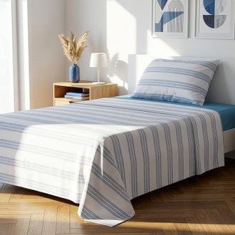 KASANOVA Completo letto 1 piazza e mezza righe blu cotone