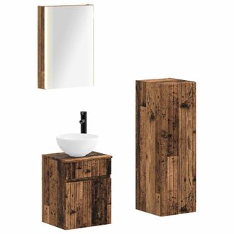 vidaXL Juego De Muebles De Ba&ntilde;o 4 Pcs Madera Envejecida Vidaxl