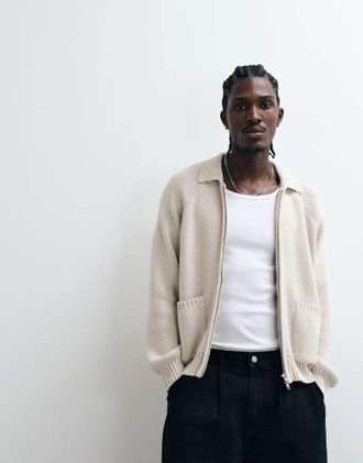 Cotton On bomber in maglia con zip integrale in m&eacute;lange-Neutro