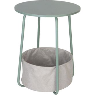 Relaxdays Relaxdays Round Coffee & Side Table with Fabric Basket, H 50 x D 40 cm, MDF & Metal, Mint/Grey