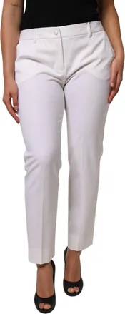Dolce & Gabbana Womens White Wool Mid Waist Tapered Pants Virgin Nylon Elastane