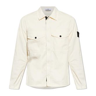 Stone Island Jas met logopatch - Heren - Zomerjassen - Beige - L - Katoen - Jassen