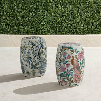 Frontgate Isabelle Bird & Branch Accent Stool - Multi - Frontgate