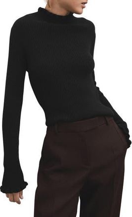 Mango Scallop Mock Neck Sweater in Black at Nordstrom Rack, Size Large