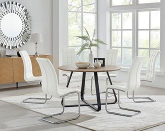 Furniturebox Santorini Brown Round Dining Table & 4/6 Murano Chairs in Off-White
