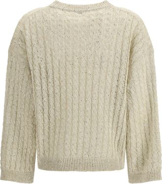 Brunello Cucinelli Womens Linen Sweater Dazzling Cable Beige