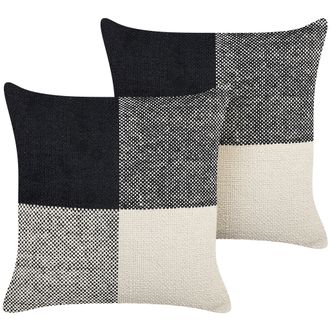 Beliani Beliani - Conjunto De 2 Cojines De Algod&oacute;n Negro Beige Claro 45 X 45 Cm Patchwork Laelia