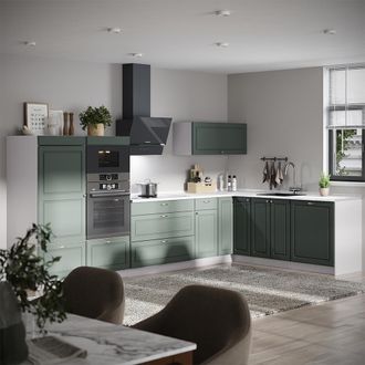 Vicco Cucina Angolare Completa Fame-line, Verde-oro Rustico/bianco, 347 X 207 Cm Senza Piano Di Lavoro, Vicco