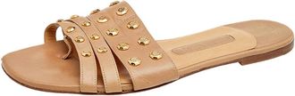 Gina Beige Leather Embellished Slide Sandals