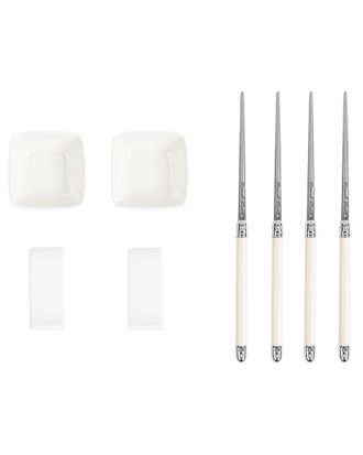 French Home Set Of 2 Pairs Chopsticks, Ceramic Rests & Sauce Bowls