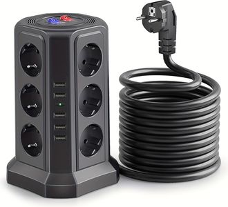 No Brand Cable De Extensi&oacute;n De Torre Con Puertos Usb De 1,8 M Y Cargador R&aacute;pido Usb C De 18 W, 5 Puertos Usb Y Cable De Extensi&oacute;n De Torre De 12 V&iacute;as, Protecci