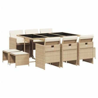 vidaXL Vidaxl - Set Comedor De Jard&iacute;n 11 Pzas Con Cojines Rat&aacute;n Sint&eacute;tico Beige