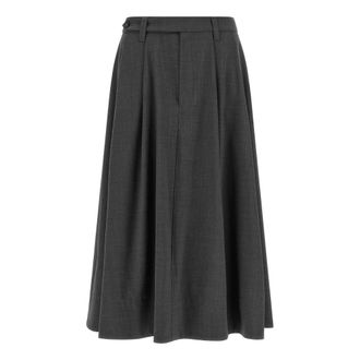 Brunello Cucinelli Cool Wool M&eacute;lange Midi Skirt - female - Brunello Cucinelli - Midi Skirts - Gray - M - Skirts