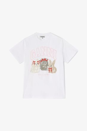 Ganni White Animals Print T-shirt - Size XXS Organic Cotton