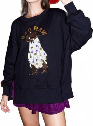 Peach Love California Womens Boo Haw Sequins Embroidery Sweatshirts In Black