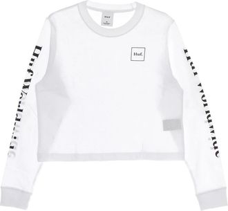HUF Long Sleeve Crew Neck Crop Top - Dames - Longsleeves - Wit - M - Katoen - Tops