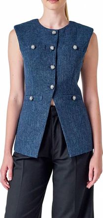 endless rose Textured Long Vest In Blue