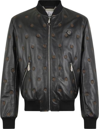 Philipp Plein Geborduurde Nappa Leren Bomber - Heren - Leren en Su&egrave;de Jassen - Zwart - M - Leer - Jassen