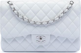 Chanel Pre-owned Womens Jumbo Classic Caviar Double Flap - Light Grey Leather - One Size