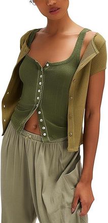 Free People End Game Pointelle Tank Top Womens Clothing Army : LG (Womens 12-14), Cotton/Elastane