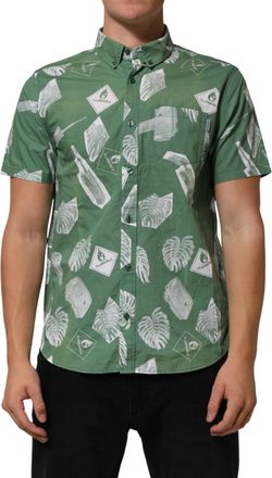 Carhartt Work in Progress Green Printed Cotton Collared Short Sleeves Polo Mens Shirt