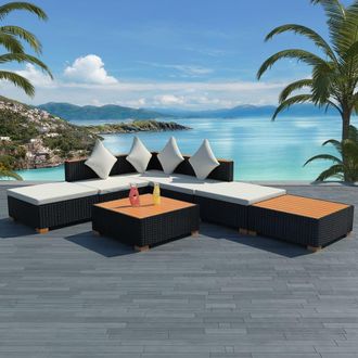 vidaXL Muebles De Jard&iacute;n Y Cojines 7 Piezas Rat&aacute;n Sint&eacute;tico Negro Vidaxl