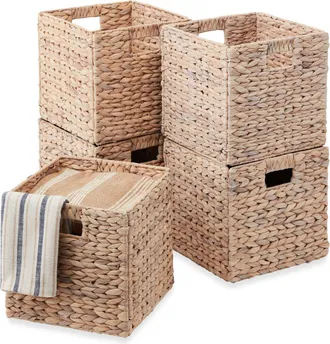 Best Choice Products 12x12in Hyacinth Baskets, Set of 5 Multipurpose Collapsible Organizers w/ Inserts