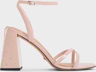 Charles & Keith Emmaline Patent Leather Crystal Crossover Sandals