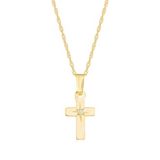 Ross-Simons Babys 14kt Yellow Gold Cross Pendant Necklace With Diamond Accent