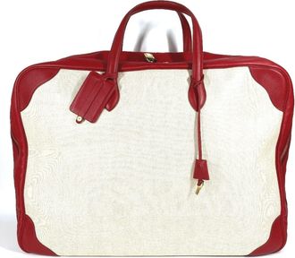 Herm&egrave;s Beige Red Color Toile H Boston Bag (Pre-Owned)
